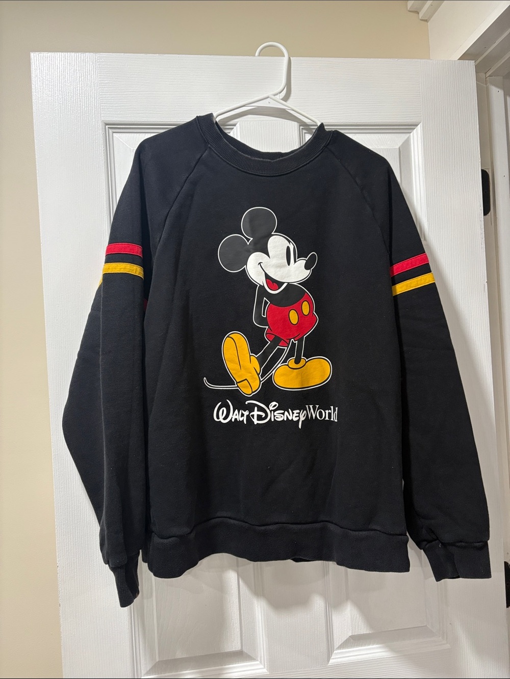Disney Black Mickey Mouse Crewneck with Red and Yellow Accents